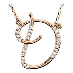 Initial D Pave White Topaz Stones Sterling‎ Silver Rose Gold Pendant Necklace